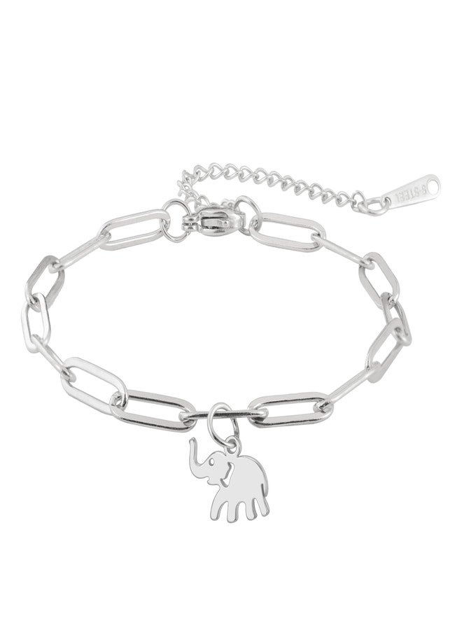 UNIFT Elephant Bracelet for Women Stainless Steel Dainty Cute Elephant Layered Bracelets Animal Jewelry Gift for Animal Lover (silver 2) - Image 1